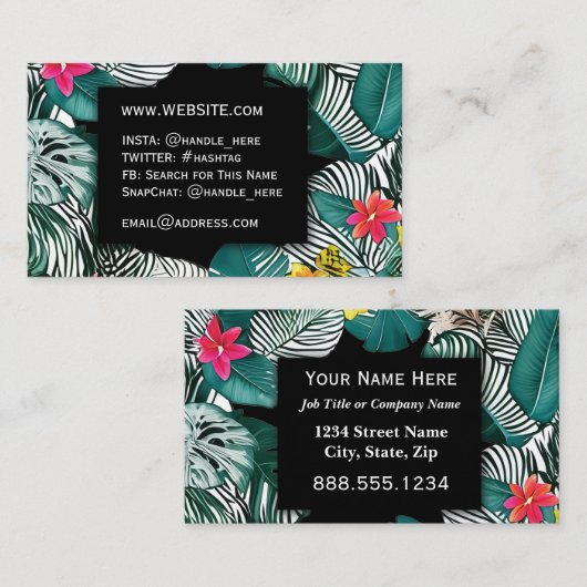 トロピカルフラワージャングルリーフプロフェッショナルエグゼクティブ 名刺 (正面/裏面)