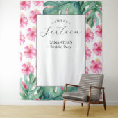 トロピカルフラワースウィート16バースデーパーティーの背景 タペストリー (インサイチュ)