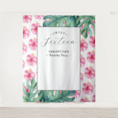 トロピカルフラワースウィート16バースデーパーティーの背景 タペストリー (正面)