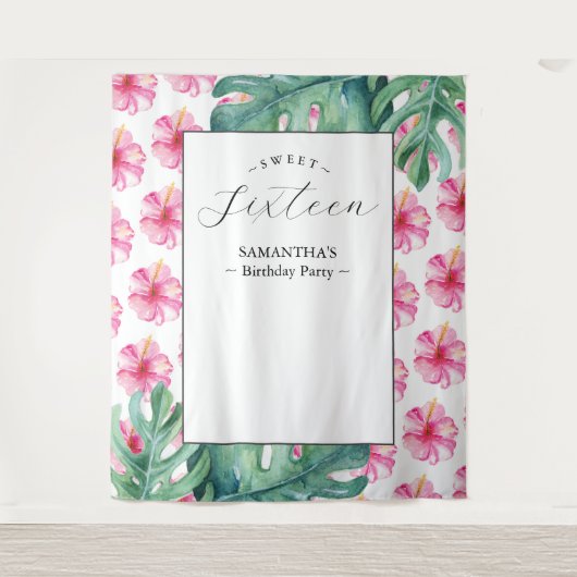 トロピカルフラワースウィート16バースデーパーティーの背景 タペストリー (正面)