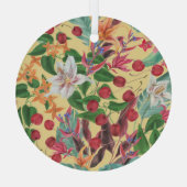トロピカルフラワーズさくらんぼ：水彩シームレスパット ガラスオーナメント (裏面)