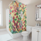 トロピカルフラワーズさくらんぼ：水彩シームレスパット シャワーカーテン (インサイチュ)