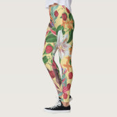 トロピカルフラワーズさくらんぼ：水彩シームレスパット レギンス (左)