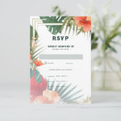 トロピカルフラワーズウォーターカラー結婚デスティネーション 出欠カード (スタンド正面)