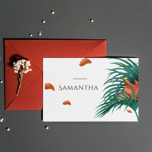 トロピカルフラワーズク結婚ラスのエスコートカード サンキューカード