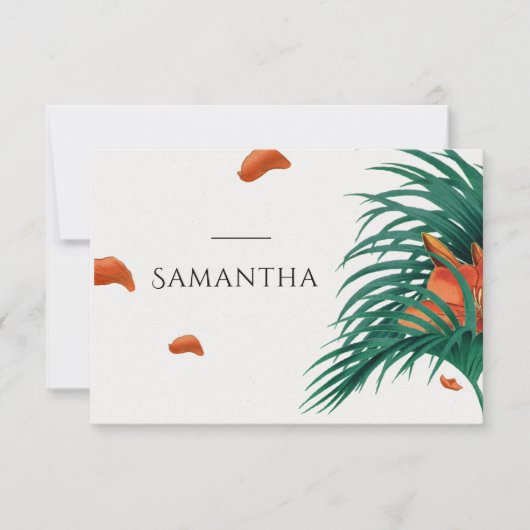 トロピカルフラワーズク結婚ラスのエスコートカード サンキューカード (正面)