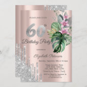 トロピカルフラワーズグリッタードリプスバラ金ゴールド60th 招待状 (正面/裏面)