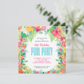 トロピカルフラワーズスイミングプールパーティー誕生日 招待状 (スタンド正面)