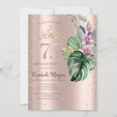 トロピカルフラワーズダイヤモンドバラ金ゴールド75誕生日 招待状 (正面)