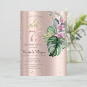 トロピカルフラワーズダイヤモンドバラ金ゴールド75誕生日 招待状 (スタンド正面)