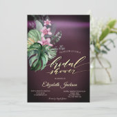 トロピカルフラワーズダークブルゴーニュブライダルシャワー 招待状 (スタンド正面)
