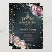 トロピカルフラワーズティアラダイアモンズグリーンスウィート16 招待状 (正面/裏面)