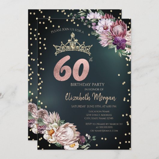 トロピカルフラワーズティアラダイアモンズグリーン60th 招待状 (正面/裏面)
