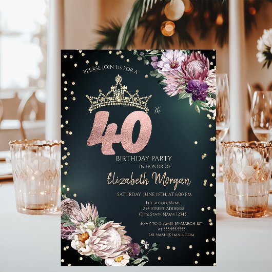 トロピカルフラワーズティアラダイヤモンドグリーン40th 招待状