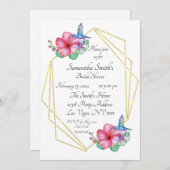 トロピカルフラワーズハミングバードブライダルシャワー 招待状 (正面/裏面)