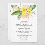 トロピカルフラワーズハワイビーチロマンティ結婚ックズ 招待状 (正面/裏面)