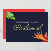 トロピカルフラワーズハート私の花嫁になってくれない？ 招待状 (正面/裏面)