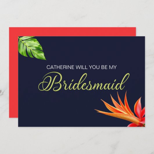 トロピカルフラワーズハート私の花嫁になってくれない? 招待状 (正面/裏面)