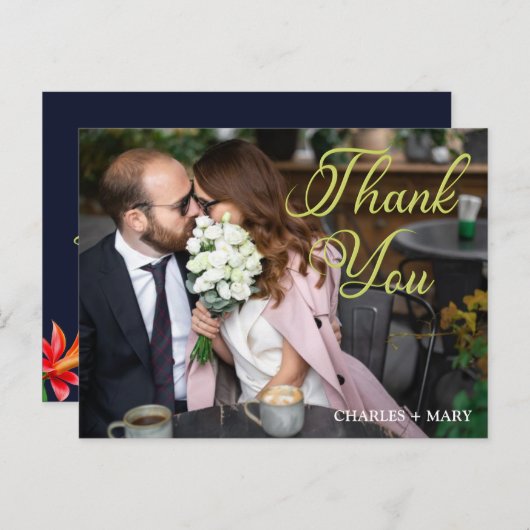 トロピカルフラワーズハート&タイポグラフィック写真ポストカー ポストカード (正面/裏面)