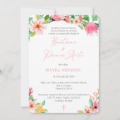 トロピカルフラワーズバウティゾガールバプテスマスペインのス 招待状 (正面)