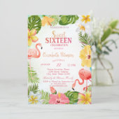 トロピカルフラワーズパームフラミンゴススイーツ16パーティー 招待状 (スタンド正面)