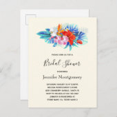 トロピカルフラワーズピンク&アクアブライダルシャワー インビテーションポストカード (正面/裏面)