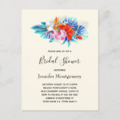 トロピカルフラワーズピンク&アクアブライダルシャワー インビテーションポストカード (正面)