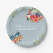 トロピカルフラワーズブルービーチブライダルシャワー ペーパープレート (正面)