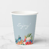 トロピカルフラワーズブルービーチブライダルシャワー 紙コップ (正面)