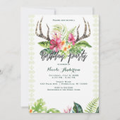 トロピカルフラワーズボホア素朴ントラーバースデーパーティー 招待状 (正面)