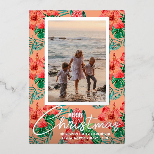 トロピカルフラワーズメリークリスマスフォト 箔シーズンカード (正面)