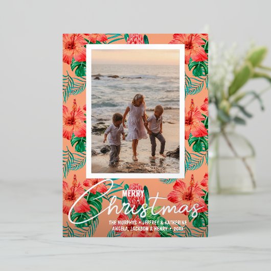 トロピカルフラワーズメリークリスマスフォト 箔シーズンカード (立ち正面)