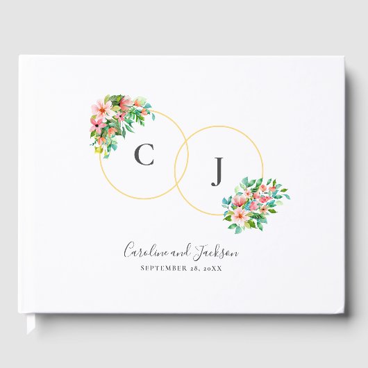 トロピカルフラワーズモノグラム結婚ズゲストブック ゲストブック (正面)