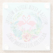 トロピカルフラワーズリース&ピンクフラミンゴ ガラスコースター (裏面)