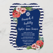 トロピカルフラワーズルアウ（ハワイ式宴会）ネイビストライプーのブランチ&バブリー 招待状 (正面/裏面)