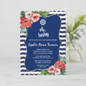 トロピカルフラワーズルアウ（ハワイ式宴会）ネイビーストライプバーブシャワー 招待状 (スタンド正面)