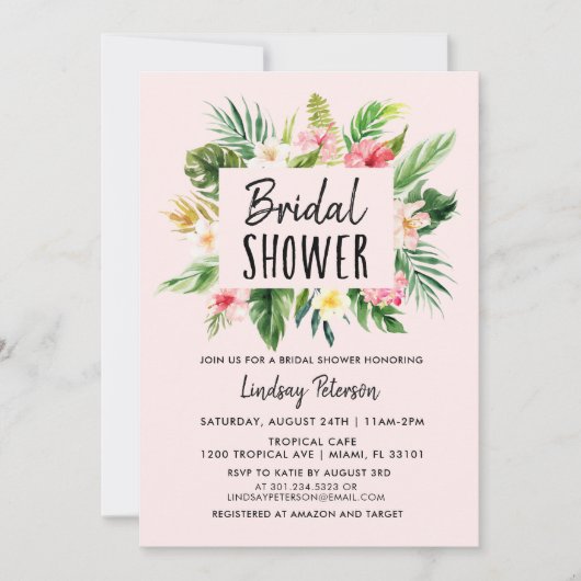 トロピカルフラワーズルアウ（ハワイ式宴会）ブライダルシャワー招待 招待状 (正面)