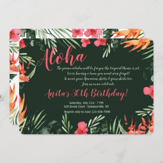 トロピカルフラワーズルアウ(ハワイ式宴会)招待状 招待状 (正面/裏面)