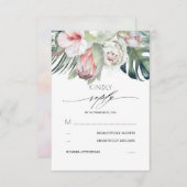 トロピカルフラワーズ赤面ピンクウェディングRSVP 出欠カード (正面/裏面)