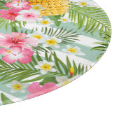 トロピカルフラワーズ&パイナップルオンティール（緑がかった色）ストライプ カッティングボード (角)