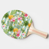 トロピカルフラワーズ&パイナップルオンティール(緑がかった色)ストライプ 卓球ラケット (横)