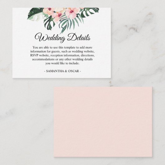 トロピカルフラワーズ&ピンクフラミンゴ美しい エンクロージャーカード (正面/裏面)