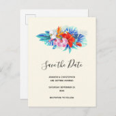 トロピカルフラワーズ – ピンク&アクアセーブ インビテーションポストカード (正面/裏面)