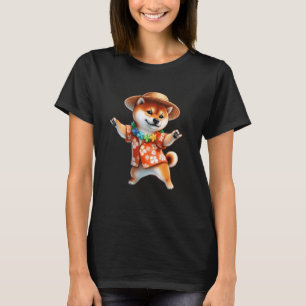 トロピカルフラワーハワイアンコーギーダンス L Tシャツ
