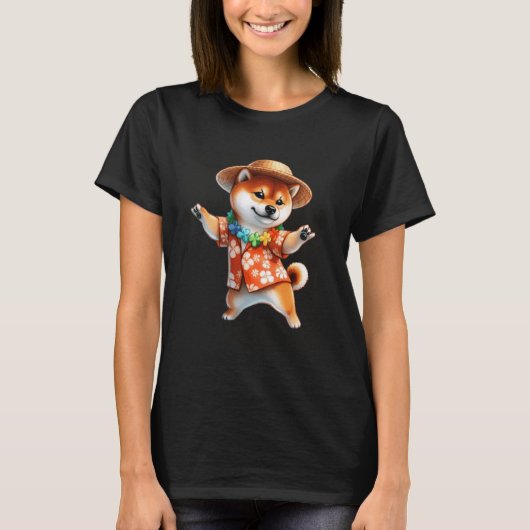 トロピカルフラワーハワイアンコーギーダンス L Tシャツ (正面)