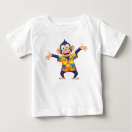 トロピカルフラワーハワイアンシャツのサルマスコット ベビーTシャツ