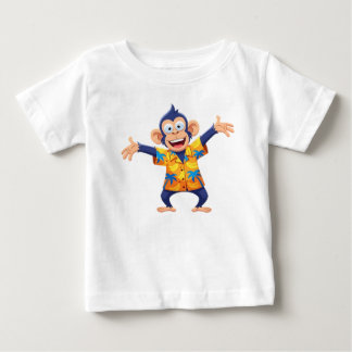 トロピカルフラワーハワイアンシャツのサルマスコット ベビーTシャツ