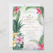 トロピカルフラワーパイナップルパームサマーキンセアニラ 招待状 (正面)