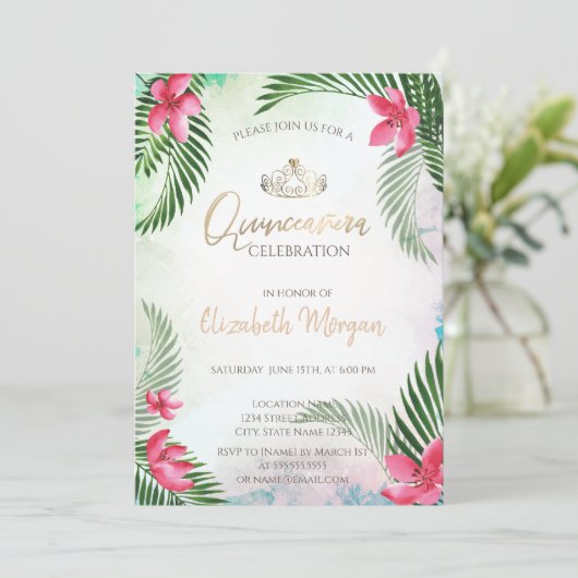 トロピカルフラワーパームカクテルサマーキンセアニラ 招待状 (スタンド正面)