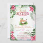 トロピカルフラワーパームカクテルサマースウィート16パーティー 招待状 (正面)
